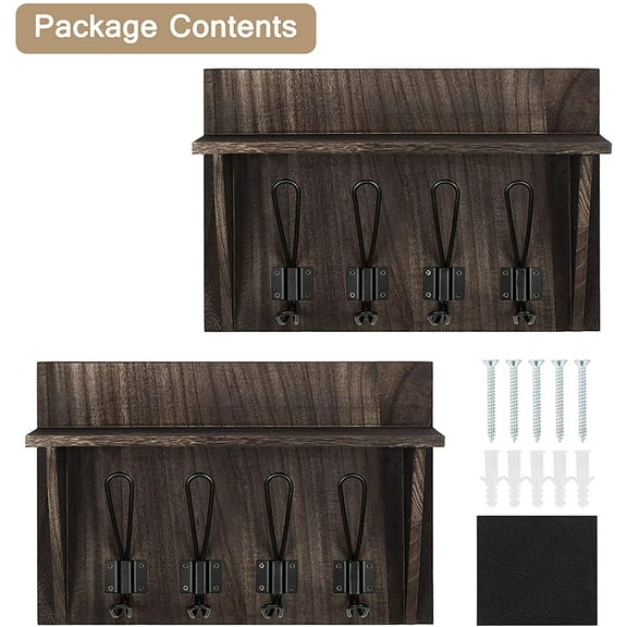 Set Of 2 Wall-Mounted Coat Racks With Hooks Storage Display Shelf Entrance Brown