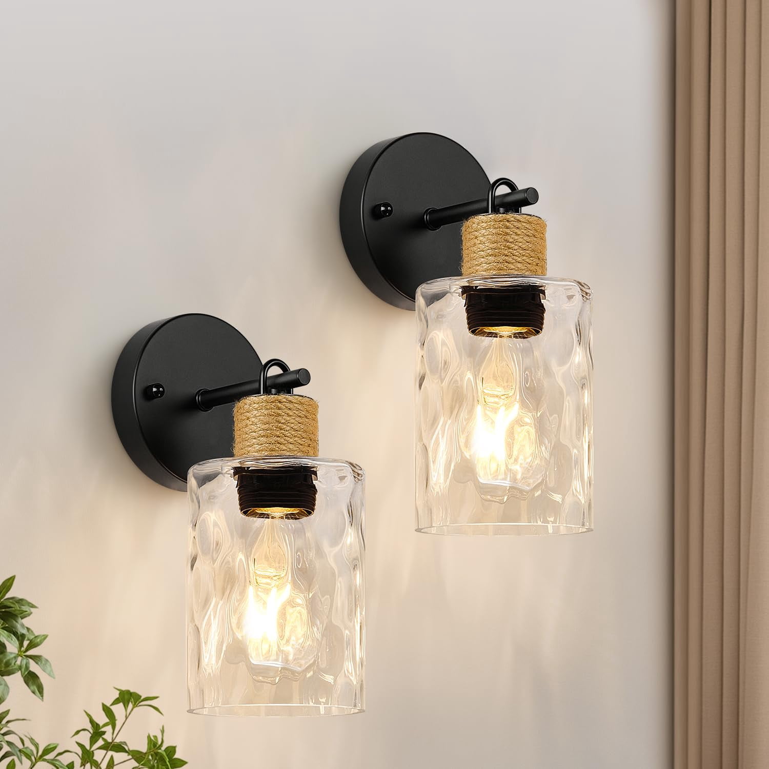 Set Of 2 Wall Sconces For Bathroom  Coastal Modern Vanity Lights With Clear Glass Shade Black Lamp Mirror Kitchen Living Room Hallway Cabinet Porch