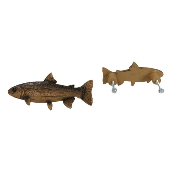 Set Of 2 Western Nautical Marine Trout Fish Faux Wooden Cabinet Bar Pull Knobs