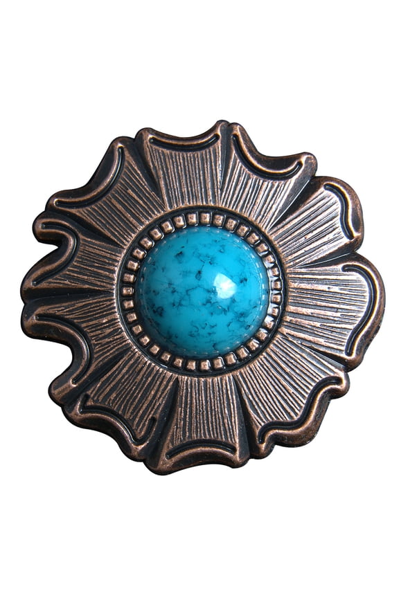 Set Of 2 Western Screw Back Concho 1.5 In Turquoise Stone Floral Saddle