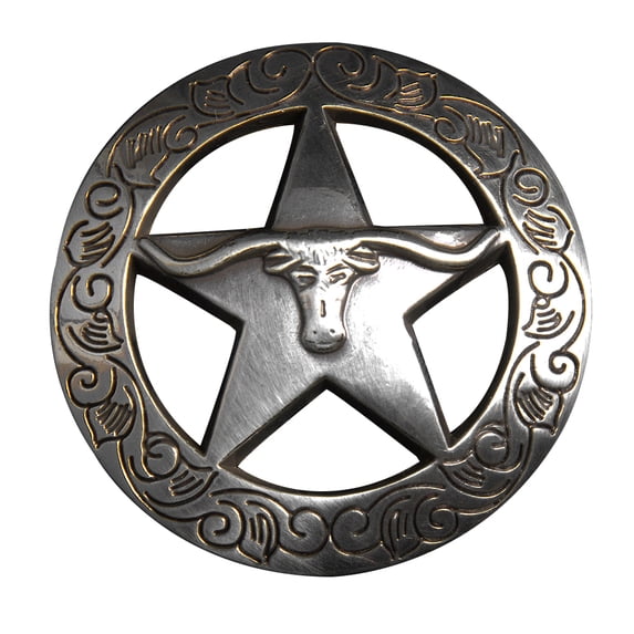 Set Of 2 Western Screw Back Concho 1.5 Inch Silver Longhorn Star Saddle