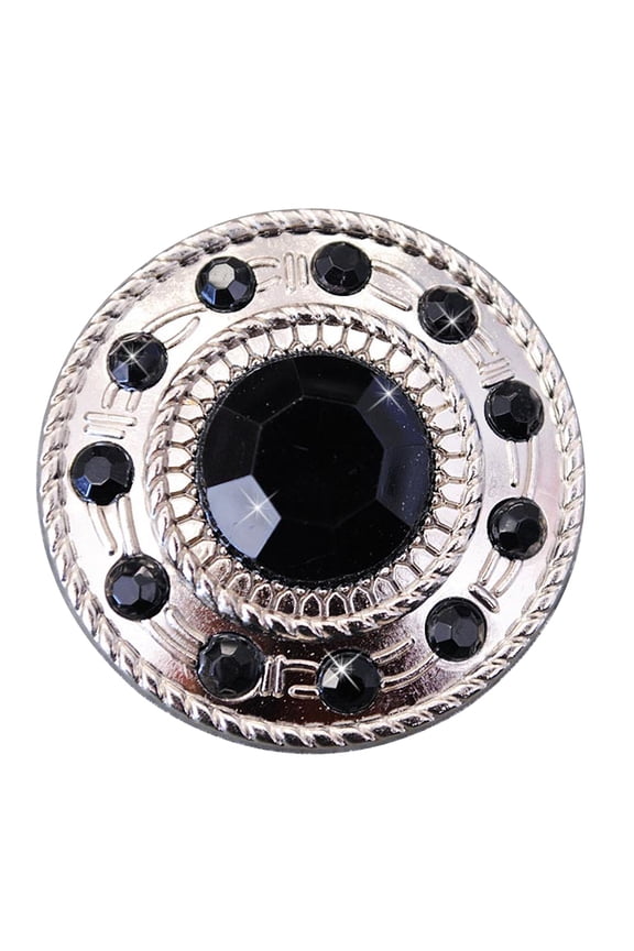 Set Of 2 Western Screw Back Concho Black Crystal Wheel Bling Cowgirl