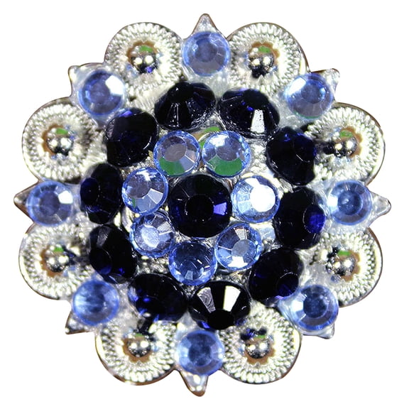 Set Of 2 Western Screw Back Concho Blue Black Crystal 1-14In Berry Saddle