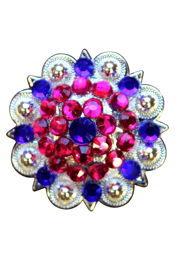 Set Of 2 Western Screw Back Concho Blue Pink Crystal 1-1/4In Berry Saddle