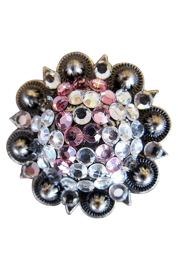 Set Of 2 Western Screw Back Concho Breast Cancer Crystal Bling Cowgirl