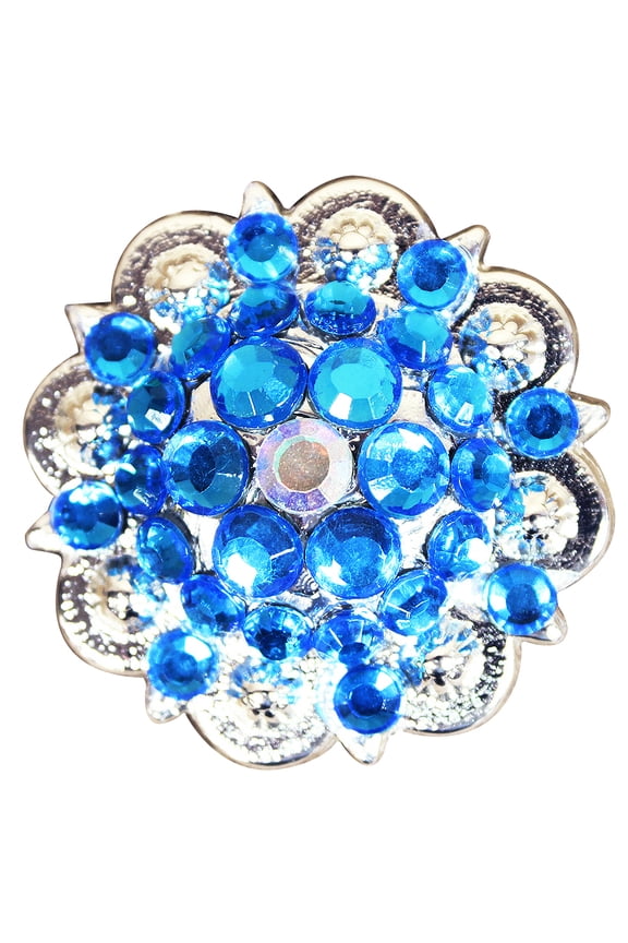 Set Of 2 Western Screw Back Concho Capri Blue Ab Crystal 1-1/4In Saddle