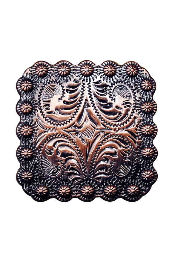 Set Of 2 Western Screw Back Concho Floral Carved Copper Saddle Bling