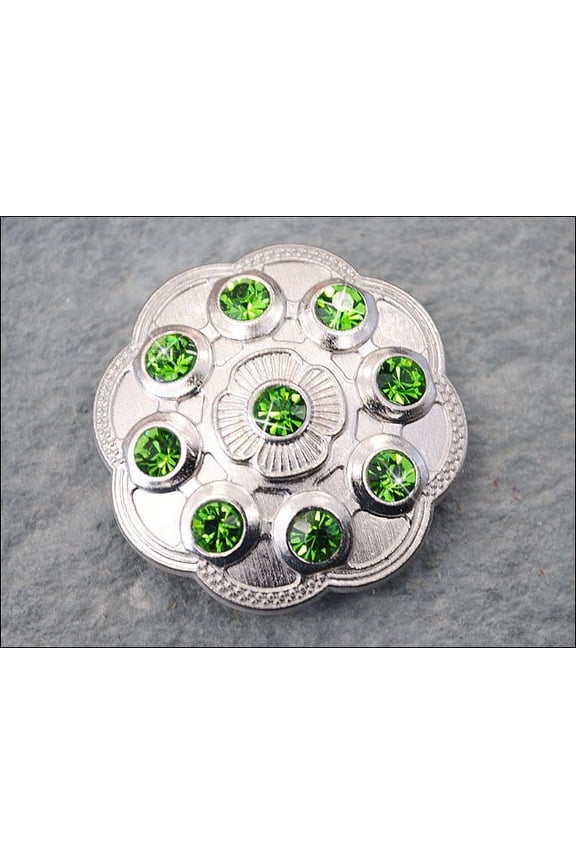 Set Of 2 Western Screw Back Concho Green Crystal Floral Bling Cowgirl