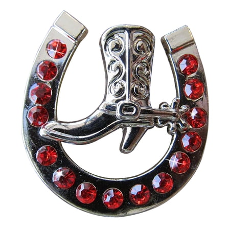 Set Of 2 Western Screw Back Concho Red Horseshoe Boots Crystals Hilason