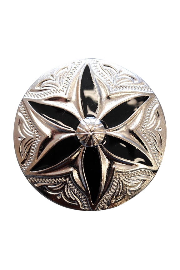 Set Of 2 Western Screw Back Concho Round Floral Black Inlay Bling Saddle