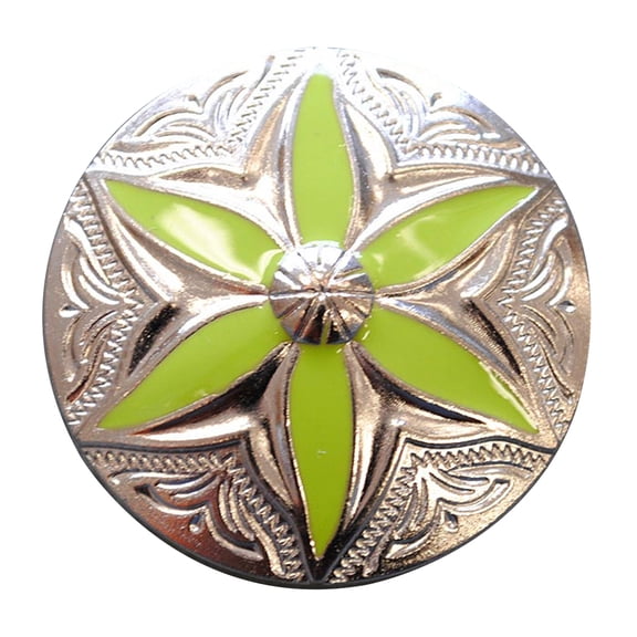 Set Of 2 Western Screw Back Concho Round Floral Green Inlay Bling Saddle