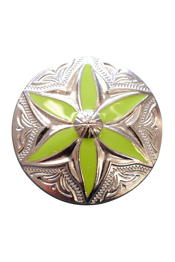 Set Of 2 Western Screw Back Concho Round Floral Green Inlay Bling Saddle