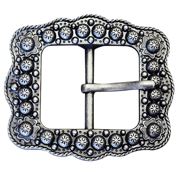 Set Of 2 Western Screw Back Concho Silver Ed Belt Buckle With Rope Edge