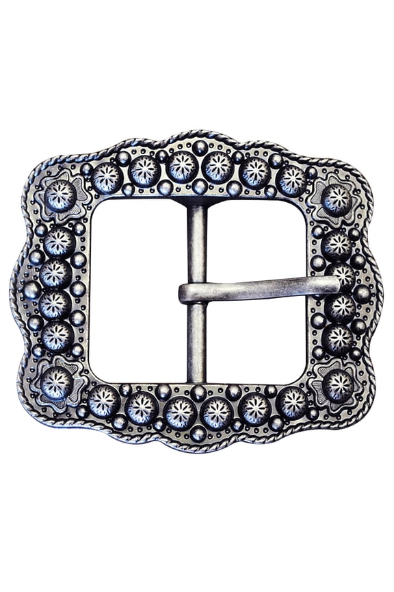 Set Of 2 Western Screw Back Concho Silver Ed Belt Buckle With Rope Edge