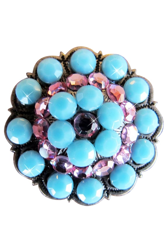 Set Of 2 Western Screw Back Concho Turquoise Crystal Horse Saddle Belt