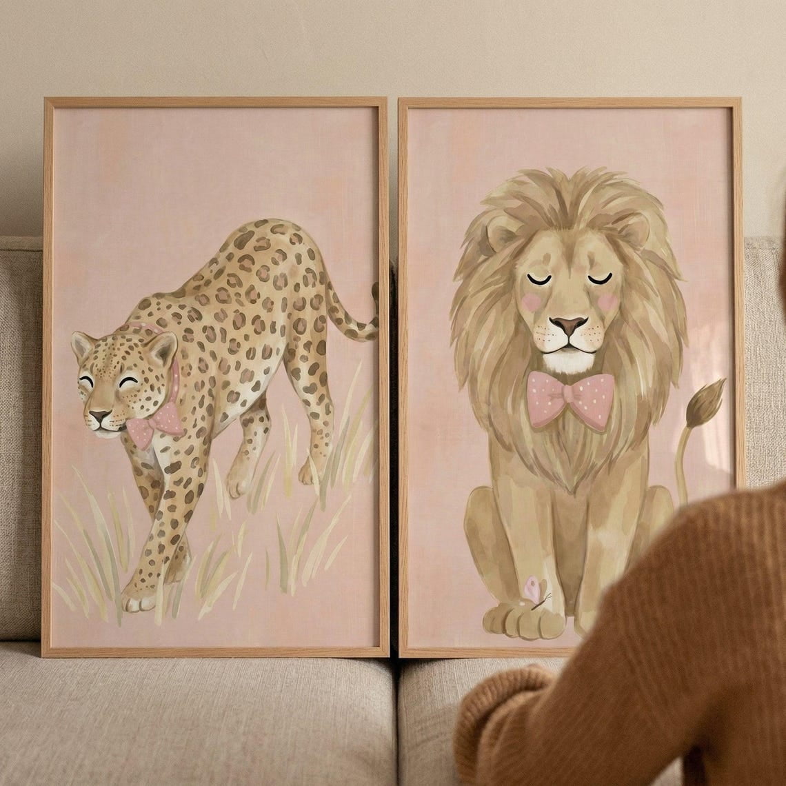 Set Of 2 Whimsical Blush Safari Animal Nursery Wall Art Prints, Girl ...
