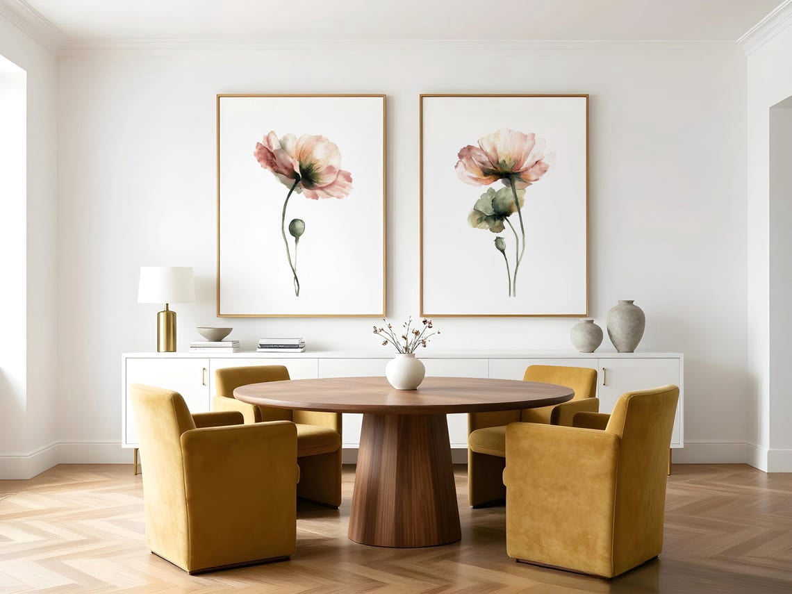 Set Of 2 Wildflower Wall Art Prints, Green And Pink Botanical, Hamptons ...
