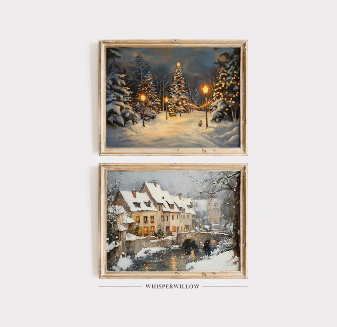 Set Of 2 Winter Wonderland Village And Snowy Christmas Trees Wall Art ...