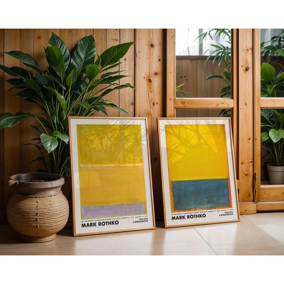 Set Of 2 Yellow Rothko Wall Art Prints, Mark, Aesthetic, Mid Century Modern, Museum Exhibition, Modern Living Room And Office Decor