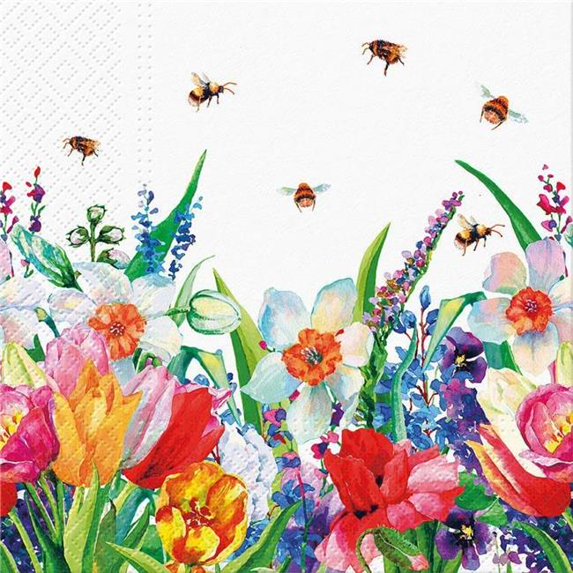 Set Of 20 Luncheon Meadow With Bees Napkins