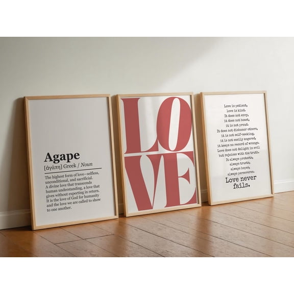 Set Of 3 1 Corinthians 13 Poster Love Is Patient Love Is Kind Poster Agape Love Trendy Christian Wall Art Wedding For Couple, Poster Only