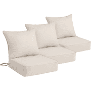 Set Of 3 24" W X 24" D Outdoor Deep Seat Chair Cushion Sets With Back Pillows, Beige