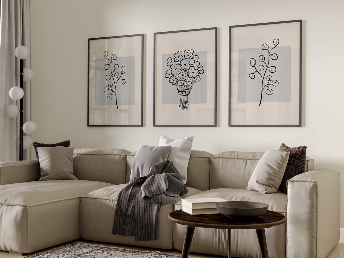 Set Of 3 Abstract Botanical Wall Art Prints, Minimal Flower Line ...