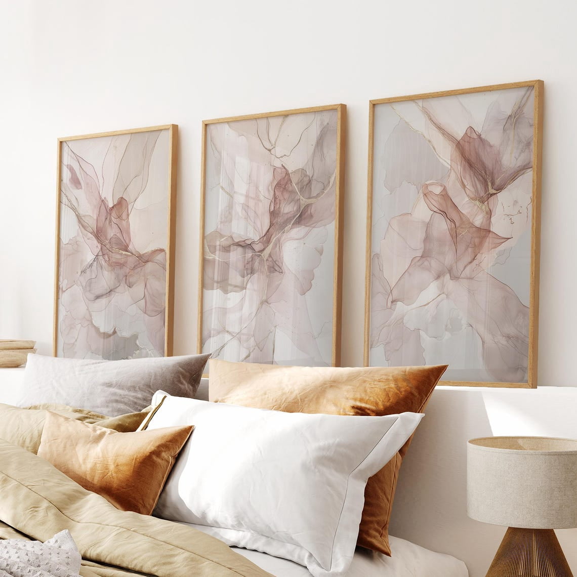 Set Of 3 Abstract Marble Rose Gold And Blush Pink Wall Art Prints ...