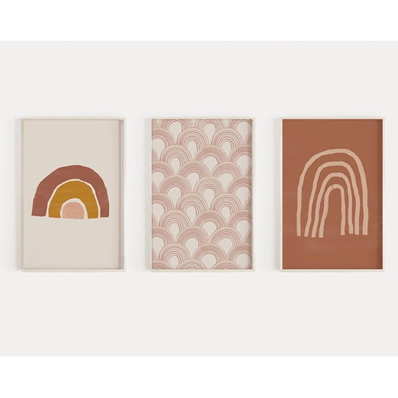 Set Of 3 Abstract Rainbow Prints Boho Nursery Decor Boho Rainbow Trending Now Art Terracotta Orange Blush Art Above Crib, Poster Only