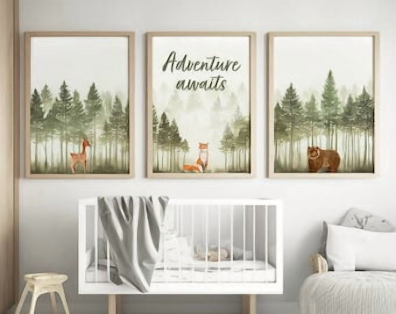 Set Of 3 Adventure Awaits Nursery Wall Art Prints, Forest Woodland ...