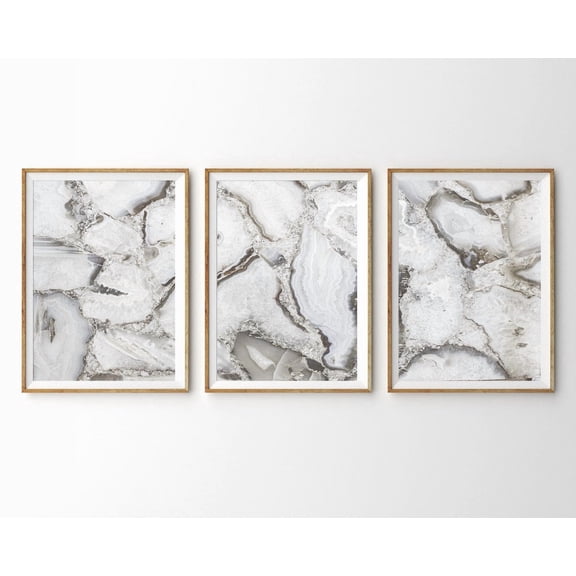 Set Of 3 Agate Abstract Marble Grey Taupe Wall Art Prints, Bedroom And Office Decor