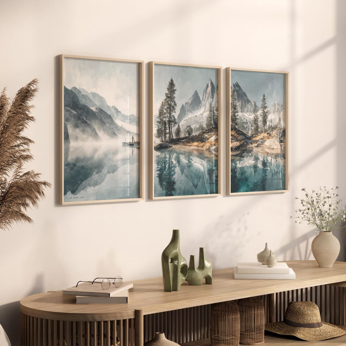 Set Of 3 Alpine Landscape Wall Art Prints, Mountain Lake Nature ...
