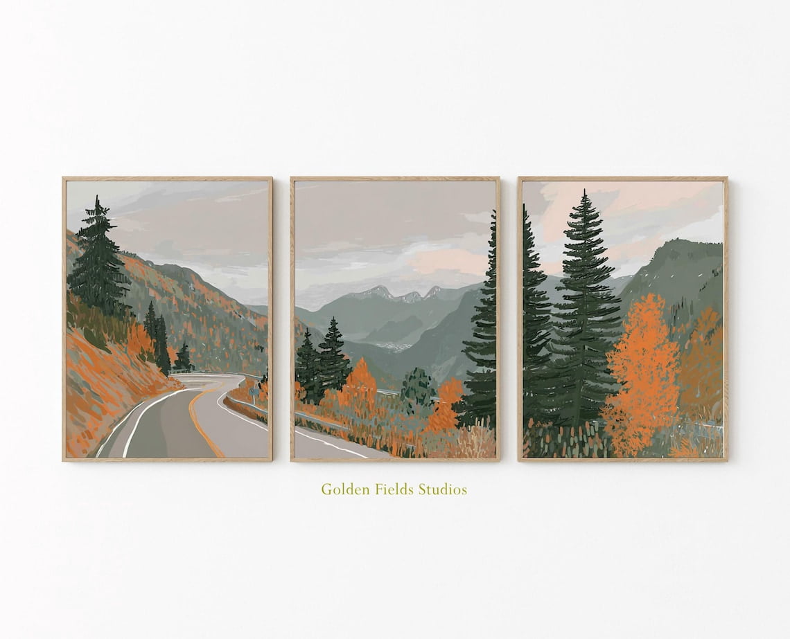 Set Of 3 Alpine Wildflower Mountain Wall Art Prints, Pink Floral ...