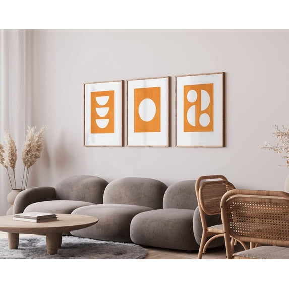 Set Of 3 Amber Wall Art Prints, Minimalist Geometric, Mid Century ...