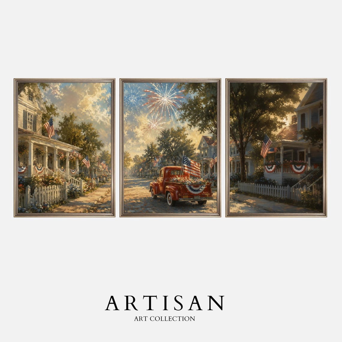 Set Of 3 Americana Wall Art Prints, 4Th Of July, Vintage Truck, Porch ...