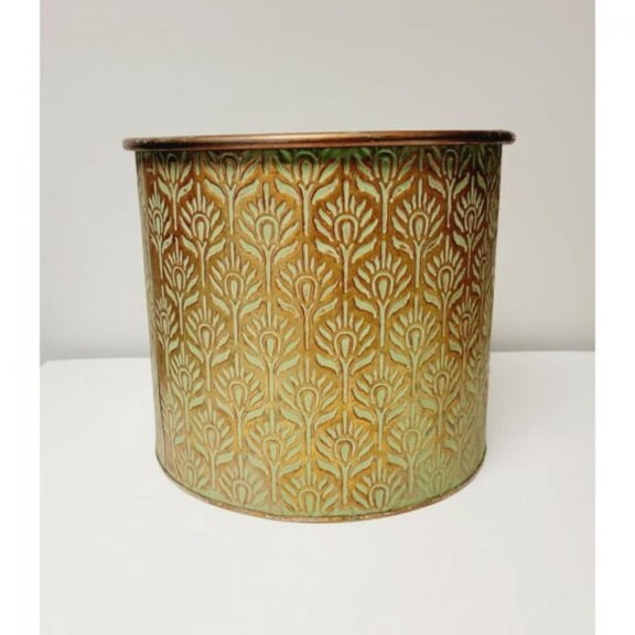 Set Of 3 Antique Look Leaf Pattern Metal Planter