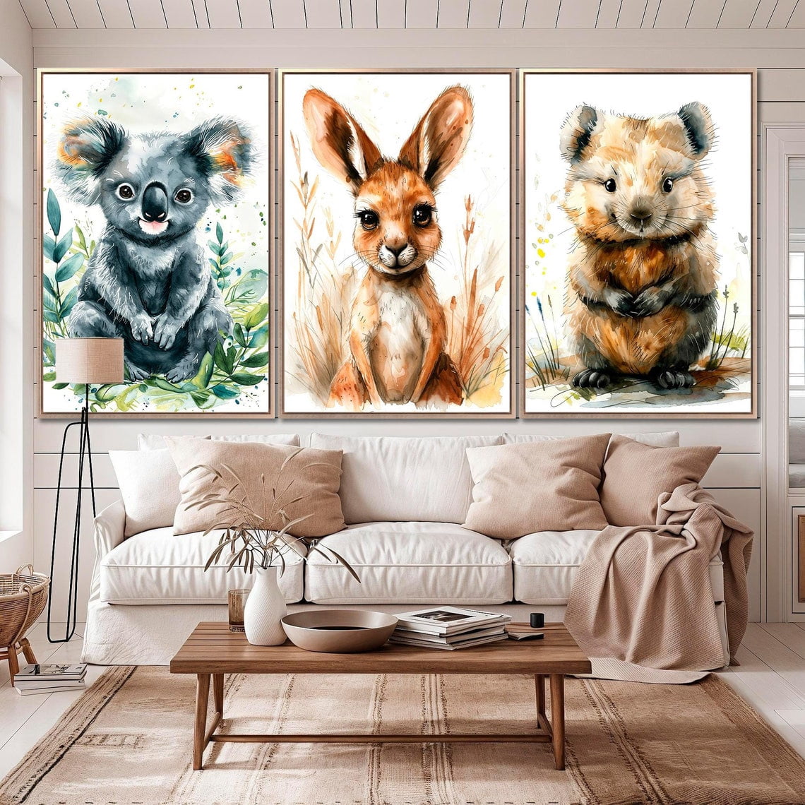 Set Of 3 Australian Native Animals Koala Kangaroo Quokka Nursery Wall ...