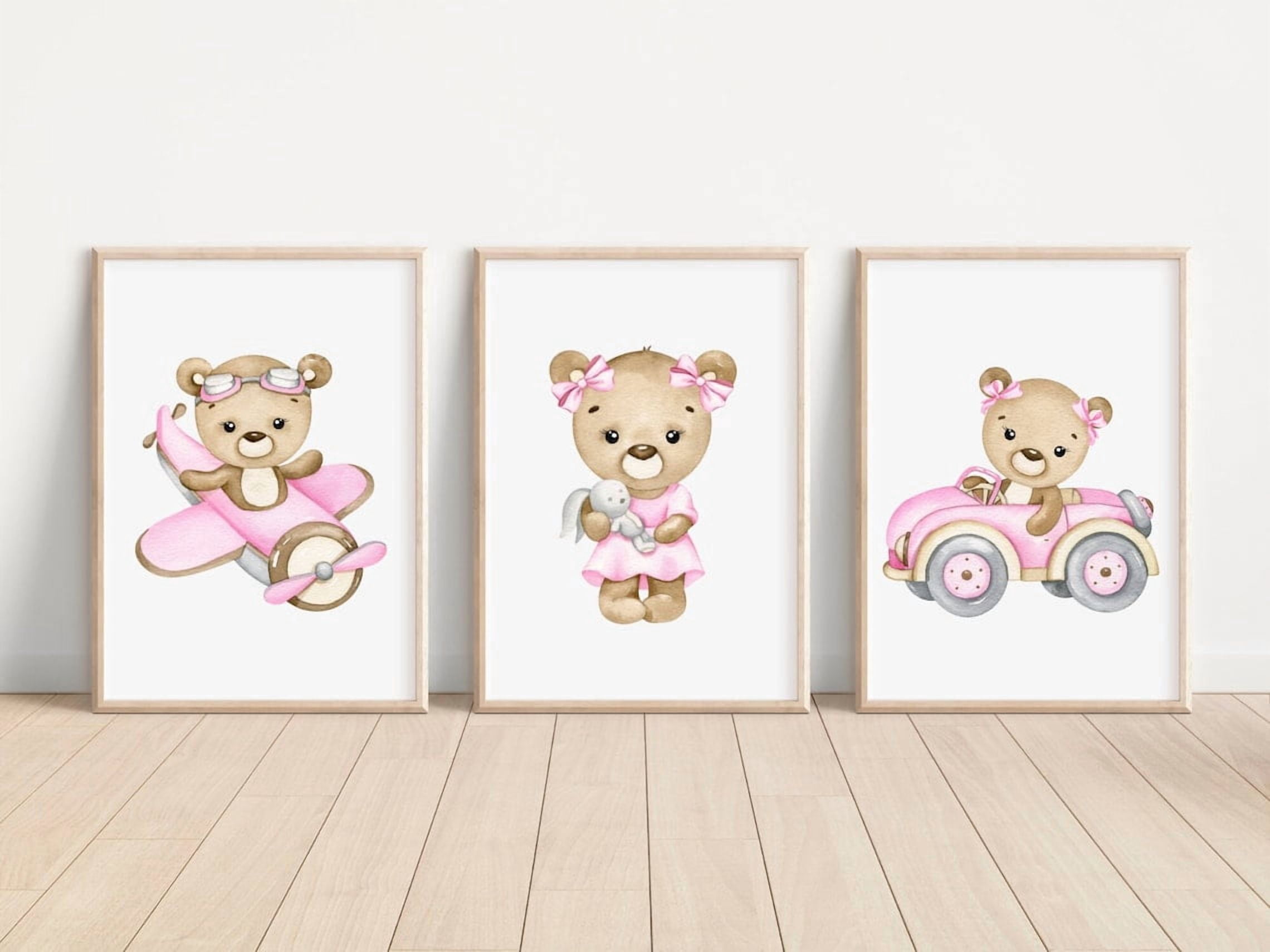 Set Of 3 Baby Girl Teddy Wall Art Prints, Nursery, Gallery Wall, Home ...