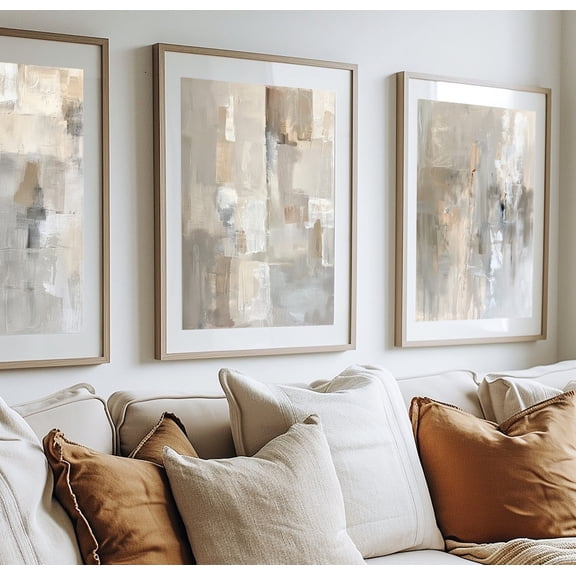 Set Of 3 Beige And Grey Abstract Wall Art Three Neutral Color Posters Diy Home Decor Minimalist Boho Modern, Poster Only