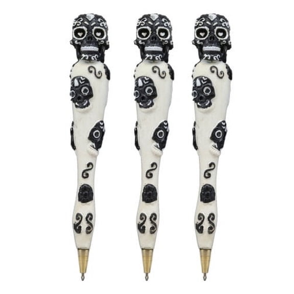 Set Of 3 Black White Dias De Los Muertos Day Of The Dead Sugar Skull Pen Pens