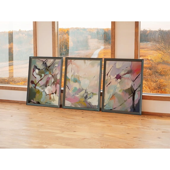 Set Of 3 Blush Mint Soft Pastel Nature Triptych Abstract Landscape ...