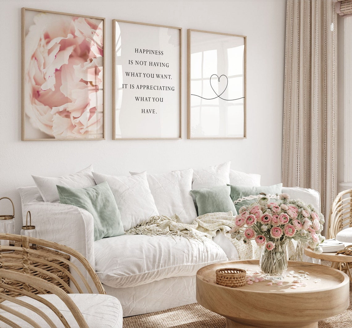 Set Of 3 Blush Pink Wall Art Prints, Peony Photo, Flower, Girls ...