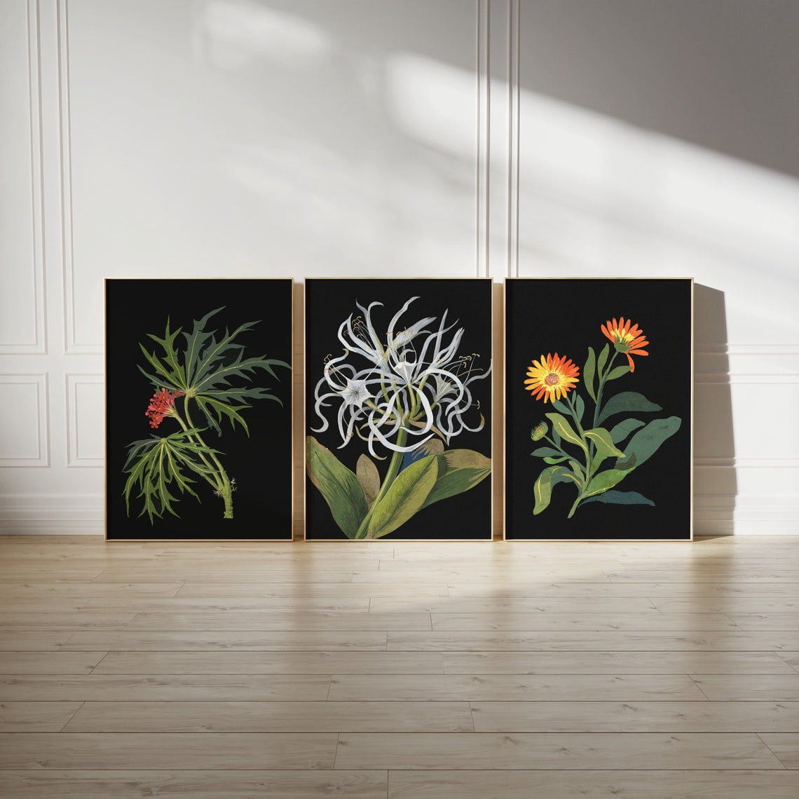 Set Of 3 Botanical Flower Floral Wall Art Prints, Botanical Bedroom And ...