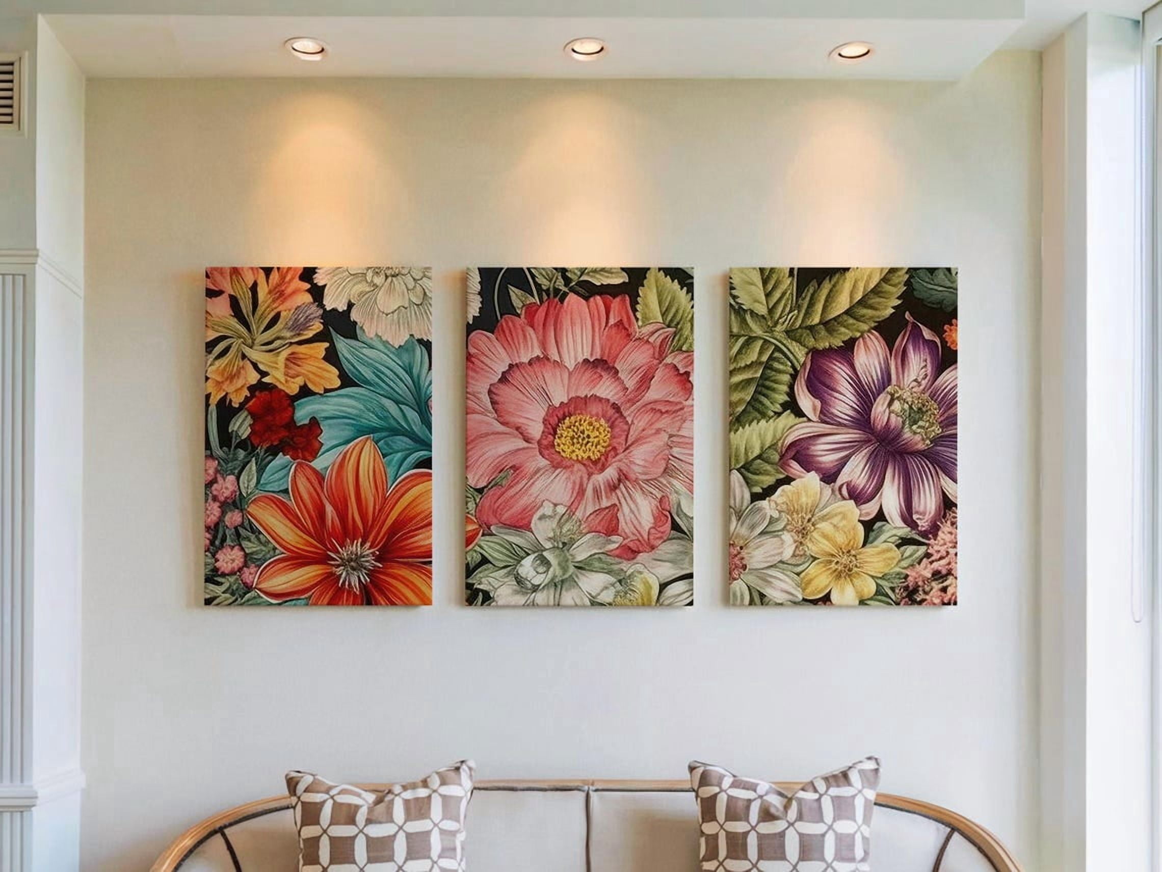 Set Of 3 Botanical Study Triptych Dark Floral Vintage Science Gallery ...