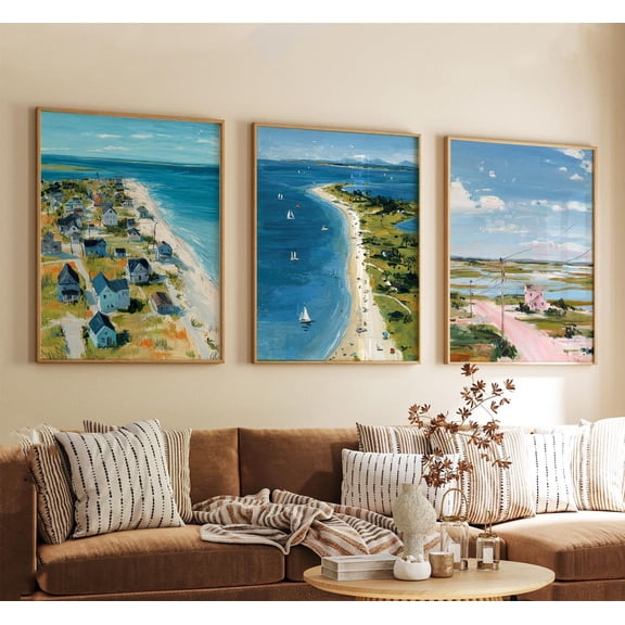 Set Of 3 Cape Cod Massachusetts Travel USA Coastal Landscape Wall Art Prints, Vintage Minimalist Style, Office And Living Room Decor