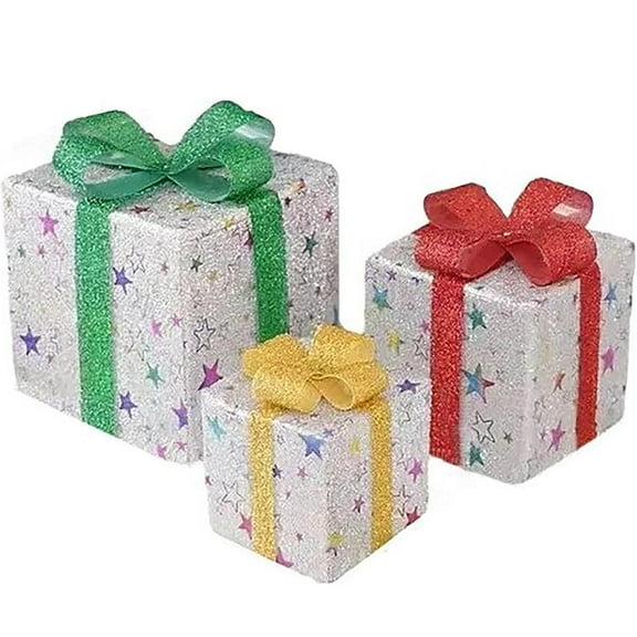 Set Of 3 Christmas Lighted Boxes Led Lighted Outdoor Decorations Yard Lawn Decor