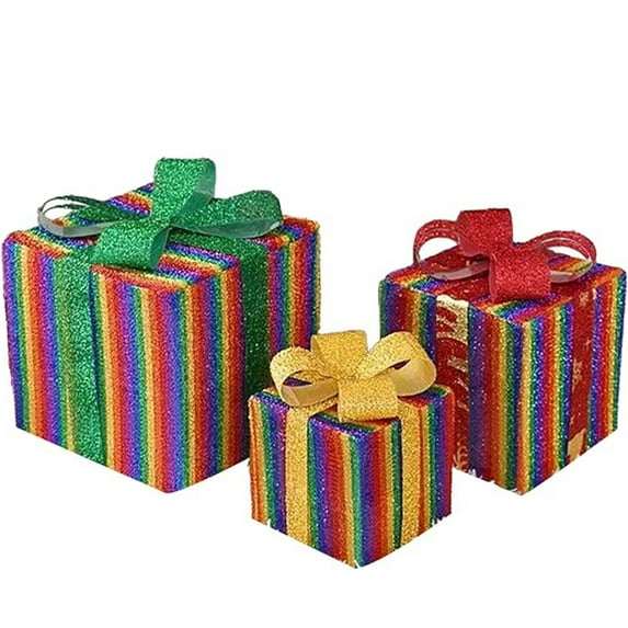 Set Of 3 Christmas Lighted Boxes Led Lighted Outdoor Decorations Yard Lawn Decor