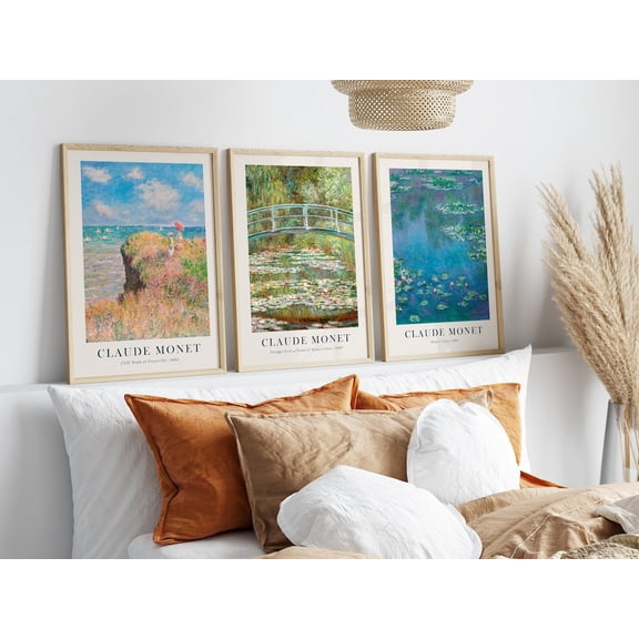 Set Of 3 Claude Monet Prints Flower Gallery Wall Set Water Lilies Posters Eclectic Vintage Posters Botanical Decor Wall Art, Poster Only
