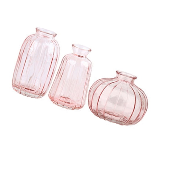 Set Of 3 Clear Glass Ribbed Buds Vases Modern Minimalists Home Table Decors For Floral Arrangements Display Container