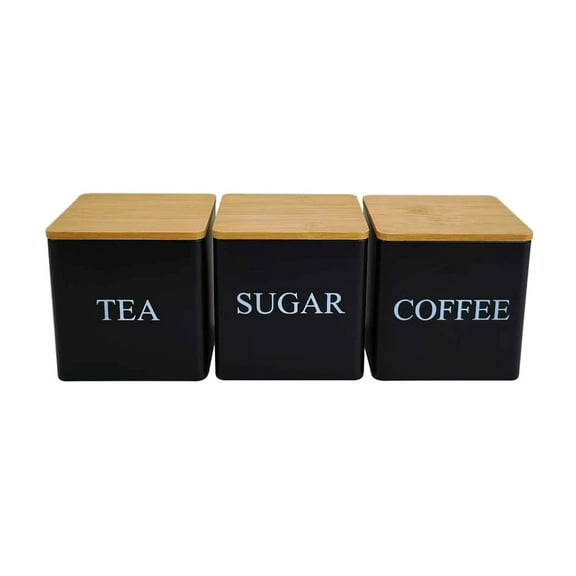 Set Of 3 Coffee Tea And Canister – Kitchen Storage Jars With Lid And Name Marker – Flour Container